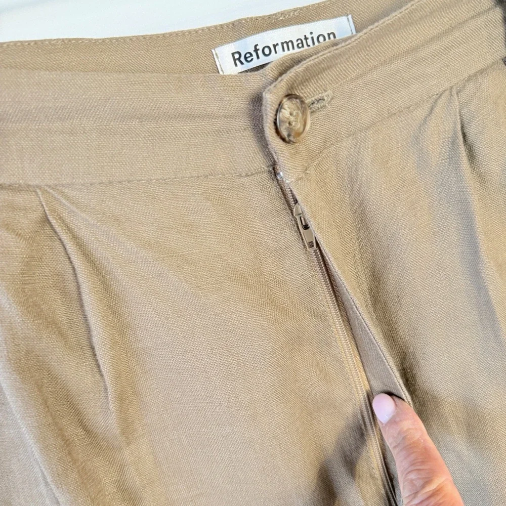Reformation Mason Pants Women 10 Tan $188 100% Linen High Rise Wide Leg